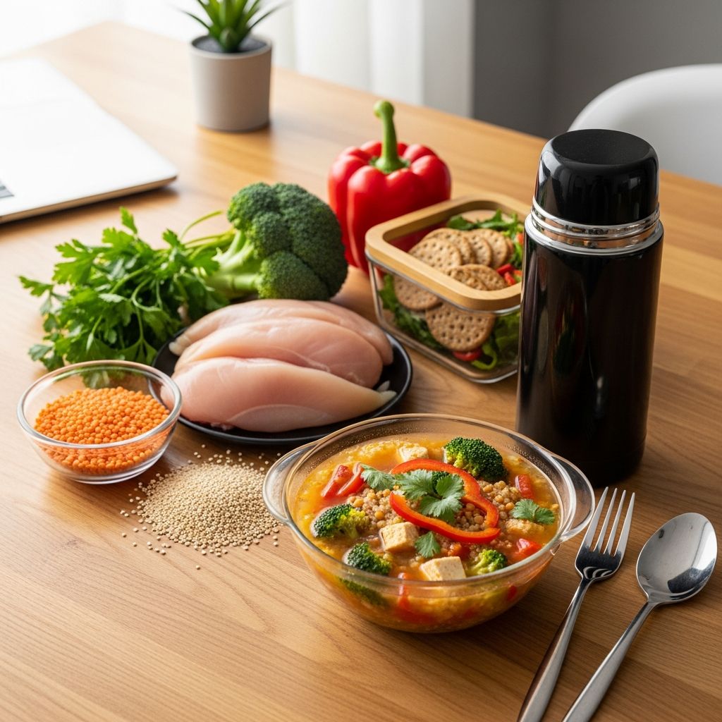 Packable, nourishing high-protein soups that keep you full and energized throughout your workday without needing reheating.
