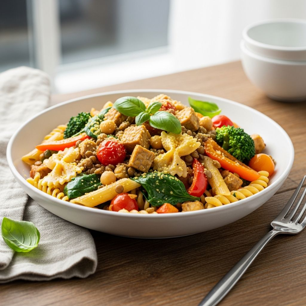 Delicious plant-based pasta dishes packed with protein for nutritious meals.