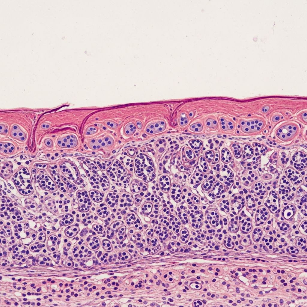 Exploring the histological reaction pattern in benign cutaneous keratoses with distinctive granular and cornification changes.