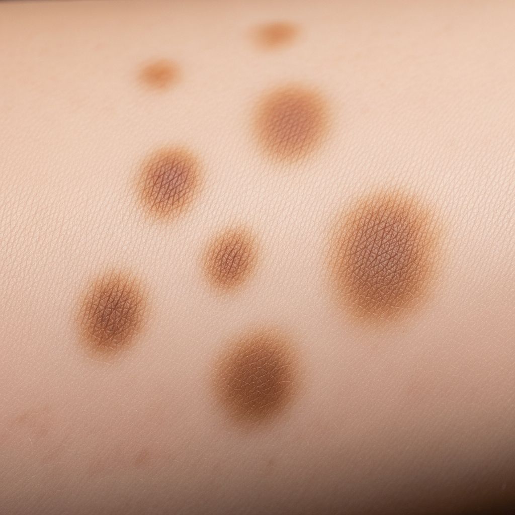 Explore detailed images and clinical insights into café-au-lait macules, common hyperpigmented birthmarks linked to genetic syndromes.