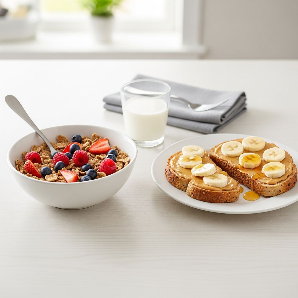 Discover which breakfast wins: sugary cereal with milk or nutrient-packed whole-wheat toast with peanut butter for better satiety and health.