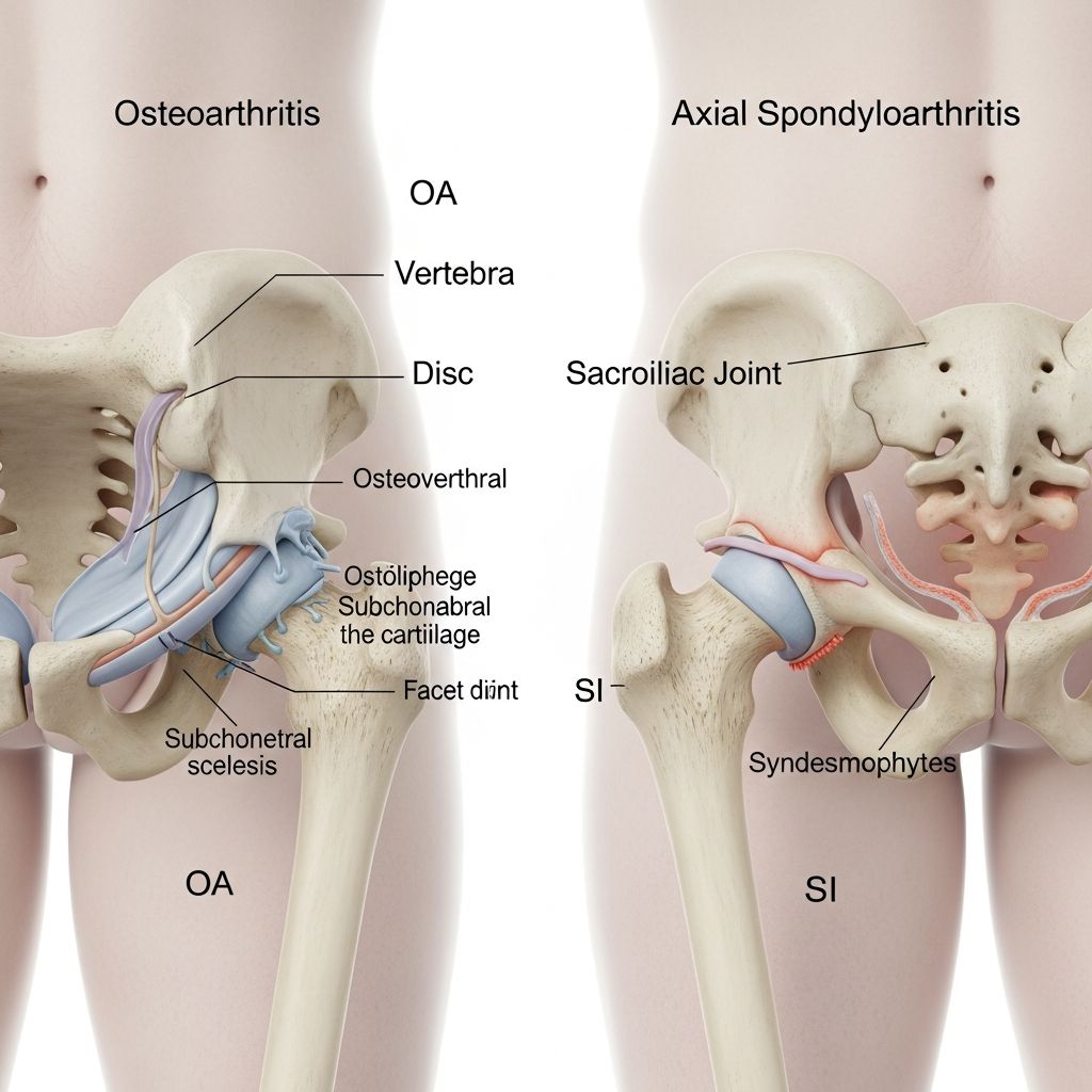 Distinguish between osteoarthritis (OA) and axial spondyloarthritis (axSpA) to get the right diagnosis and treatment for your back pain.