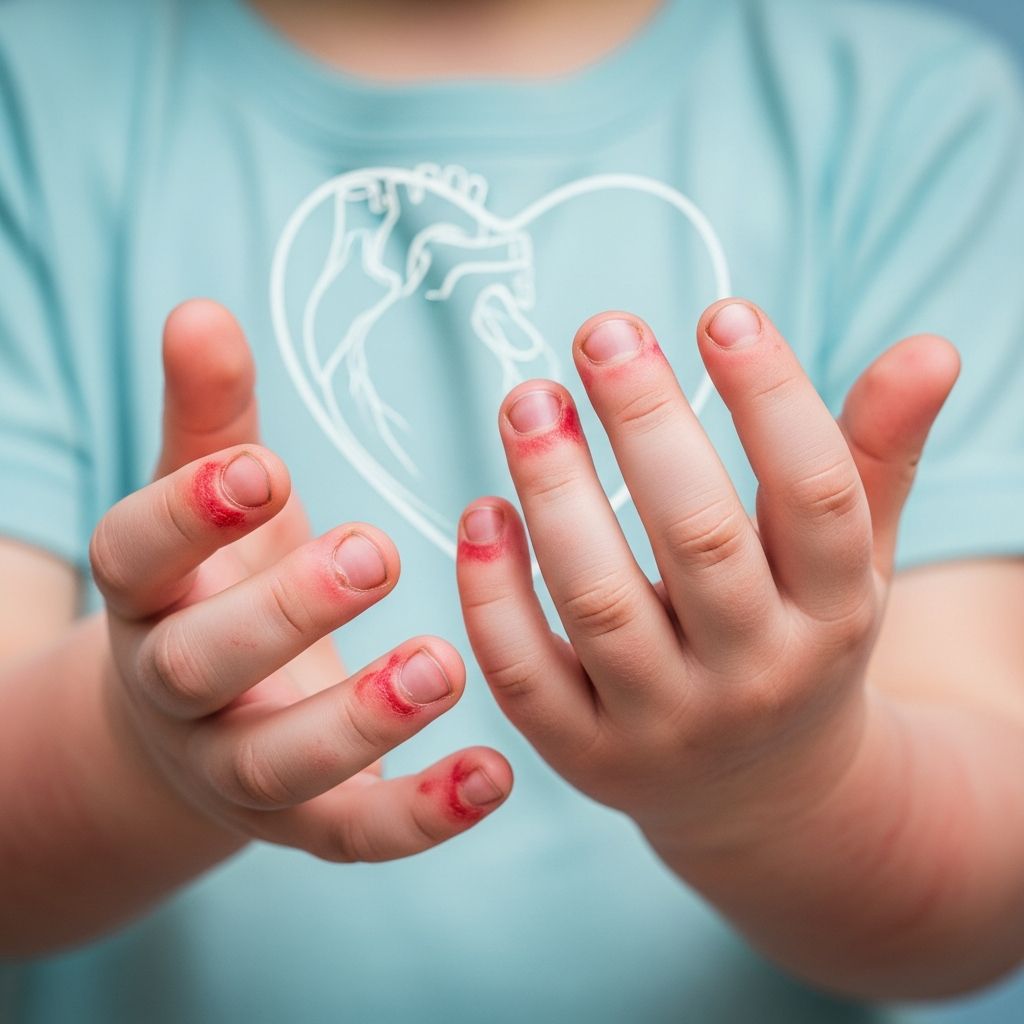 Acute vasculitis in children causing fever, rash, and potential coronary artery complications requiring prompt IVIG treatment.