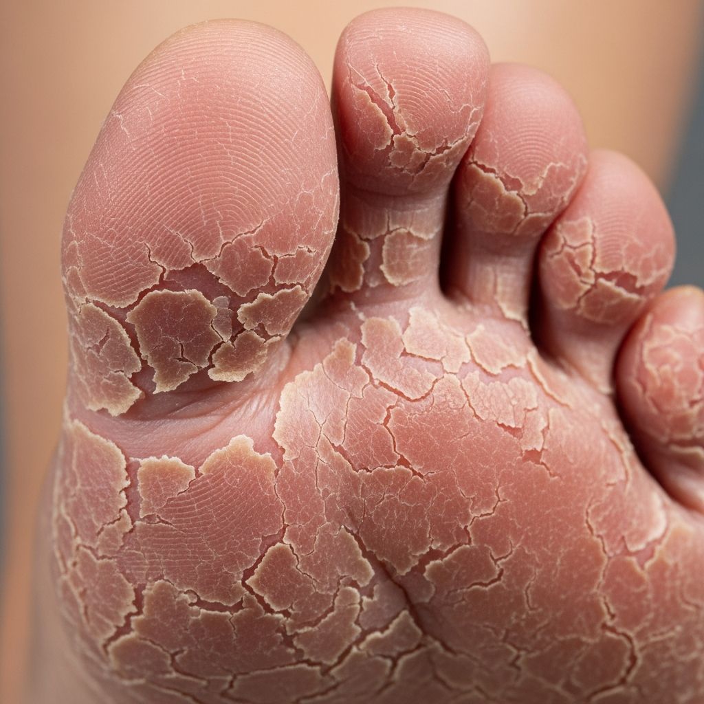 Rare genetic skin disorder causing recurrent palmoplantar peeling and erythema, worsening in winter months.