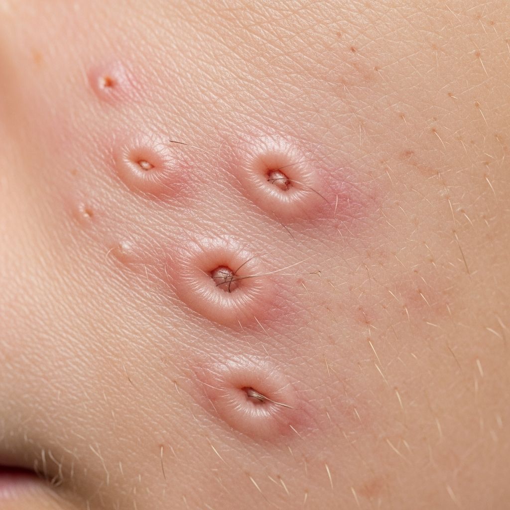Rare follicular disorder causing facial papules, erythema, and eyebrow hair loss with progressive atrophy.