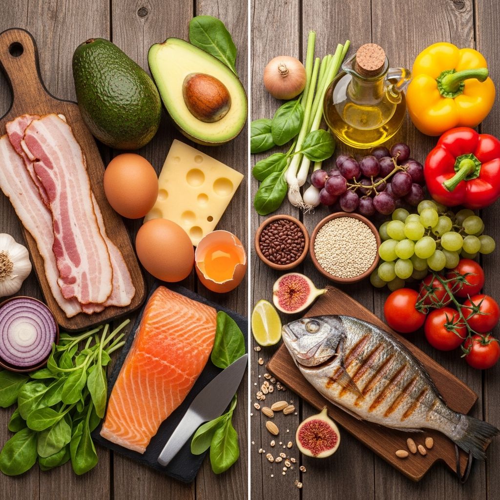 Compare ketogenic and Mediterranean diets: effectiveness for weight loss, health benefits, and long-term sustainability.