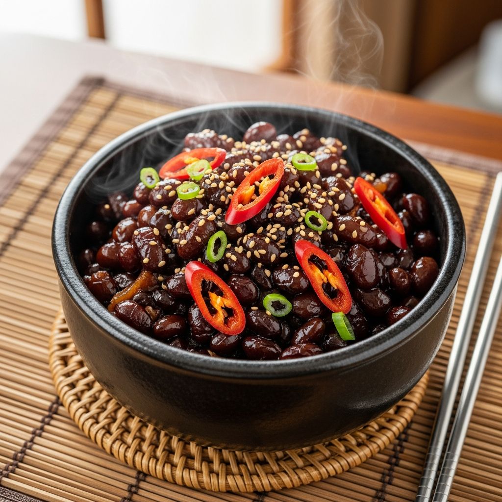 A diabetic-friendly Korean side dish featuring tender black beans braised in a sweet-savory soy glaze, perfect for rice bowls and balanced meals.