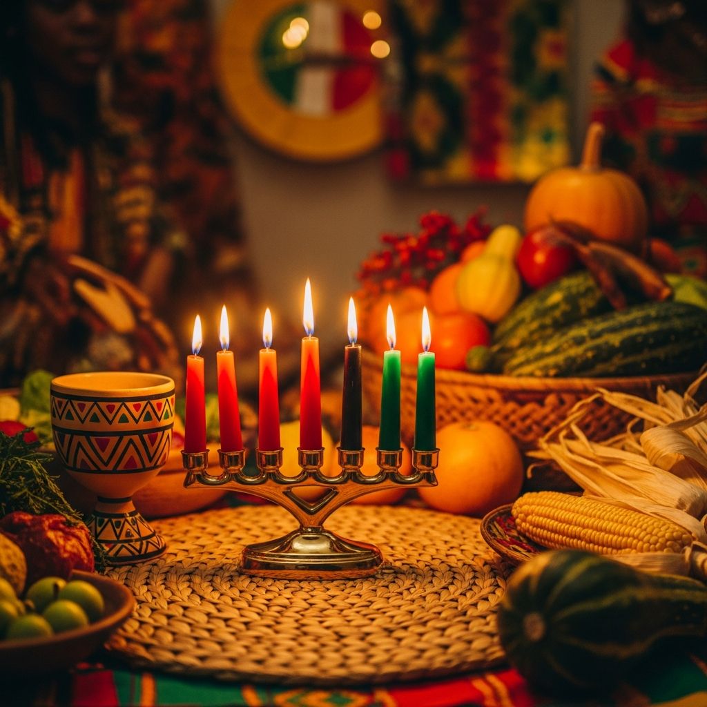 Celebrate African heritage with Kwanzaa’s seven principles, symbols, and communal feasts featuring nutritious traditional foods.
