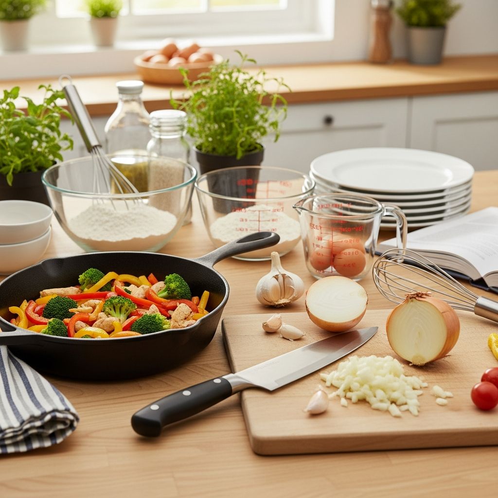Master basic cooking skills with practical tips for small kitchens, limited budgets, and minimal equipment.
