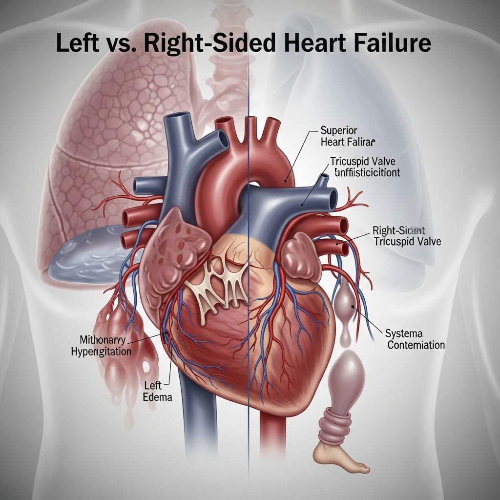 Understand the key differences between left-sided and right-sided heart failure, including symptoms, causes, diagnosis, and treatment options for better management.