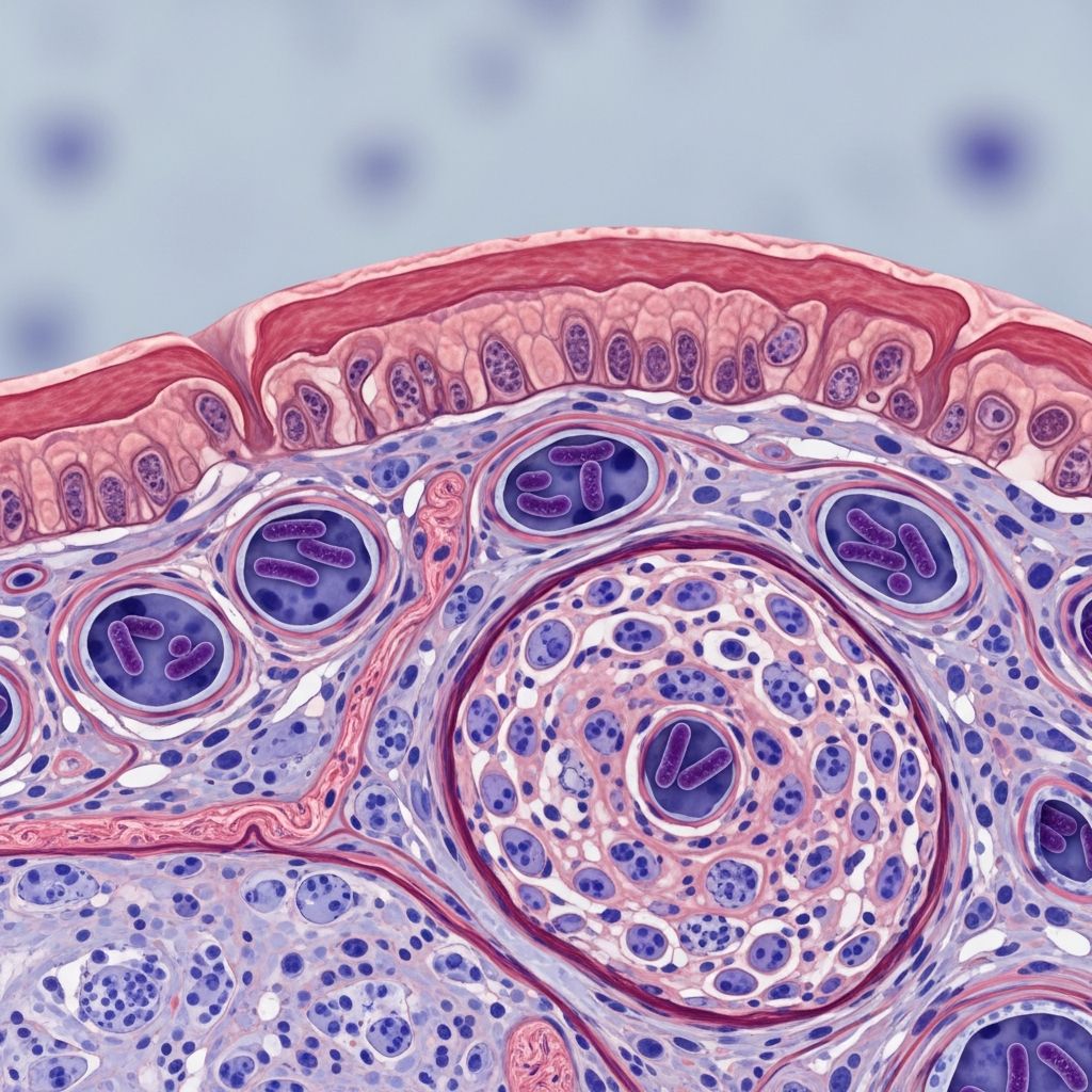 Detailed histopathological analysis of leprosy spectrum, from tuberculoid to lepromatous forms and reactional states.