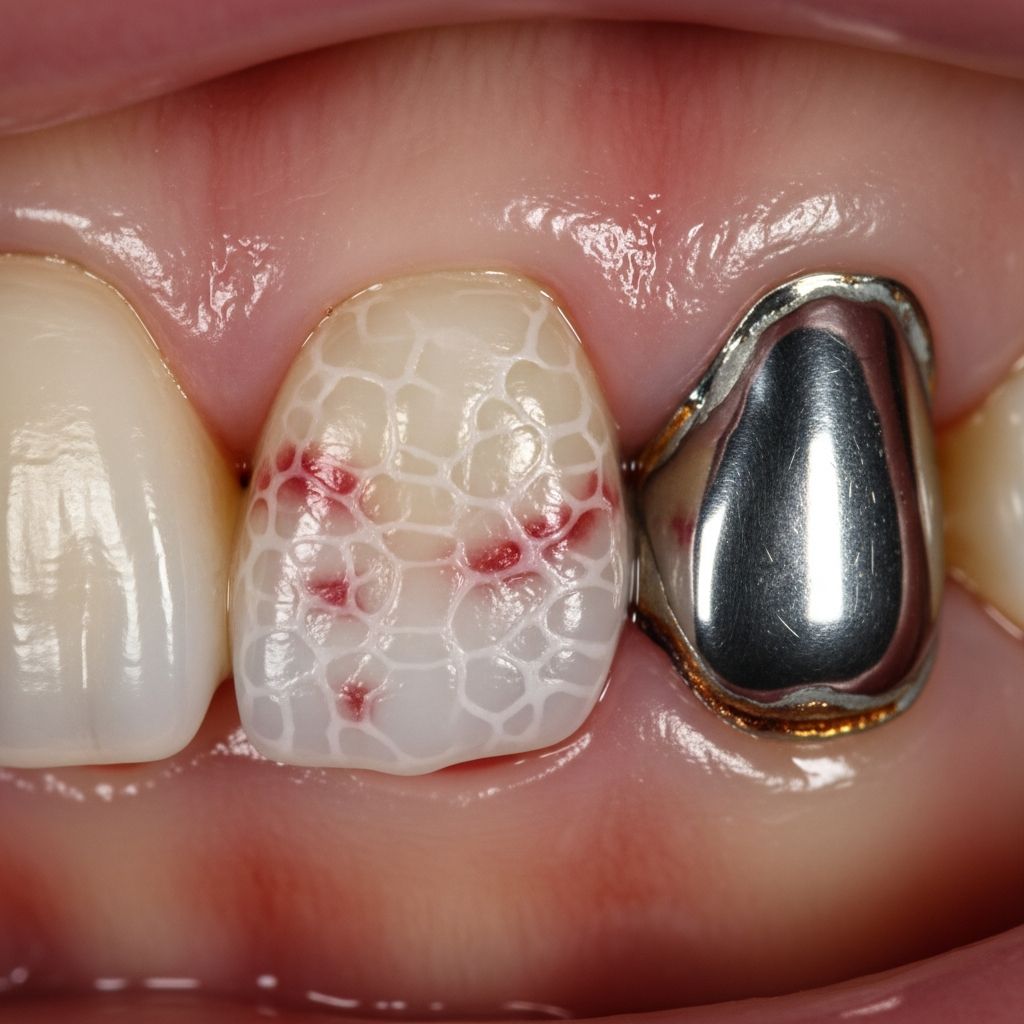 Uncommon allergic response to dental amalgam causing oral lichenoid lesions, often treatable by restoration replacement.