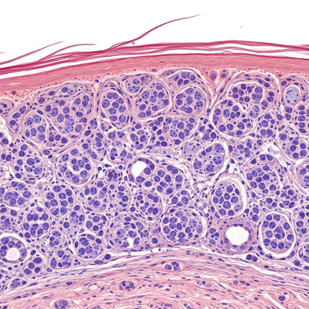Detailed histopathological analysis of maculopapular cutaneous mastocytosis, including mast cell distribution, morphology, and diagnostic criteria.
