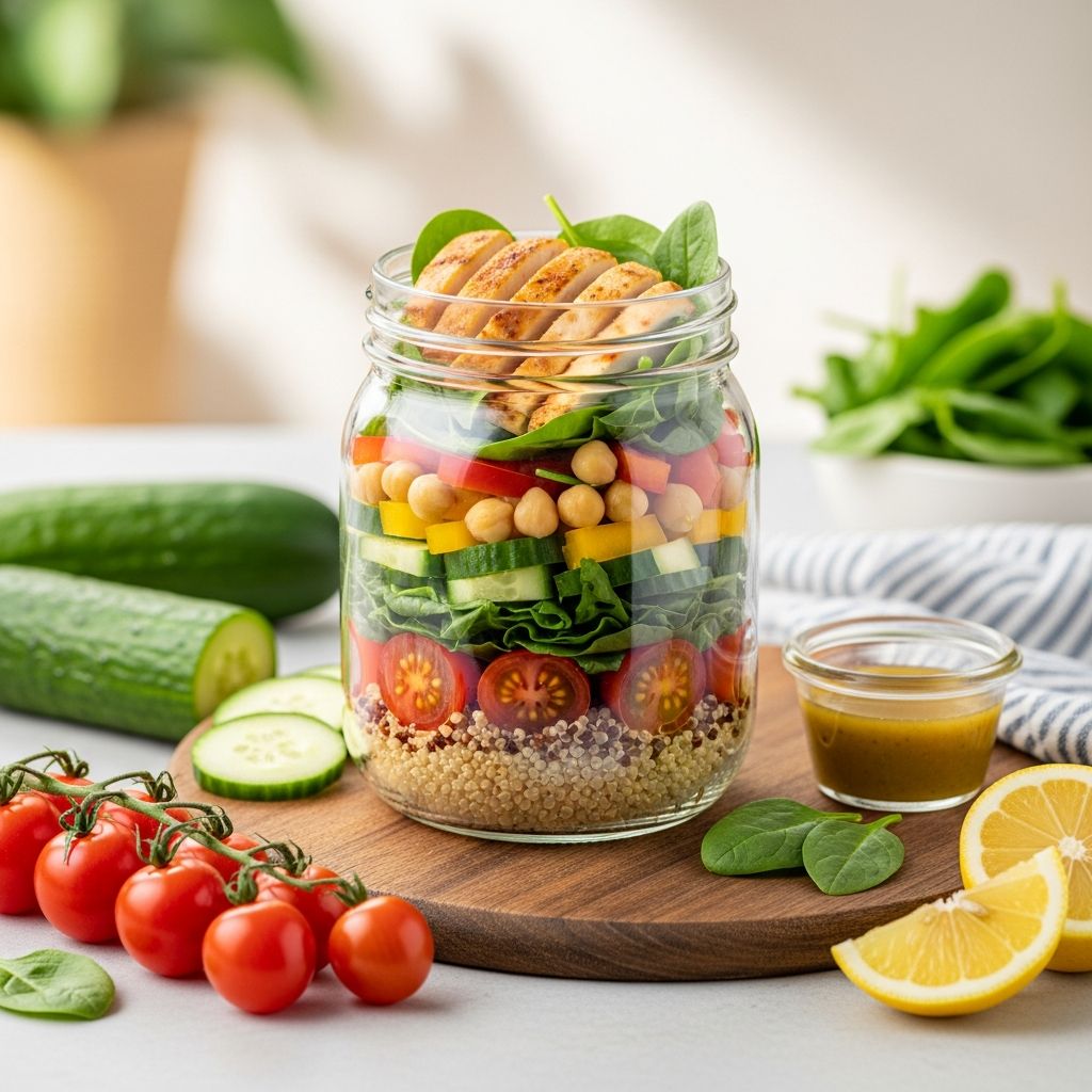 Delicious make-ahead salads that stabilize blood sugar with fiber, protein & healthy fats for easy meal prep.
