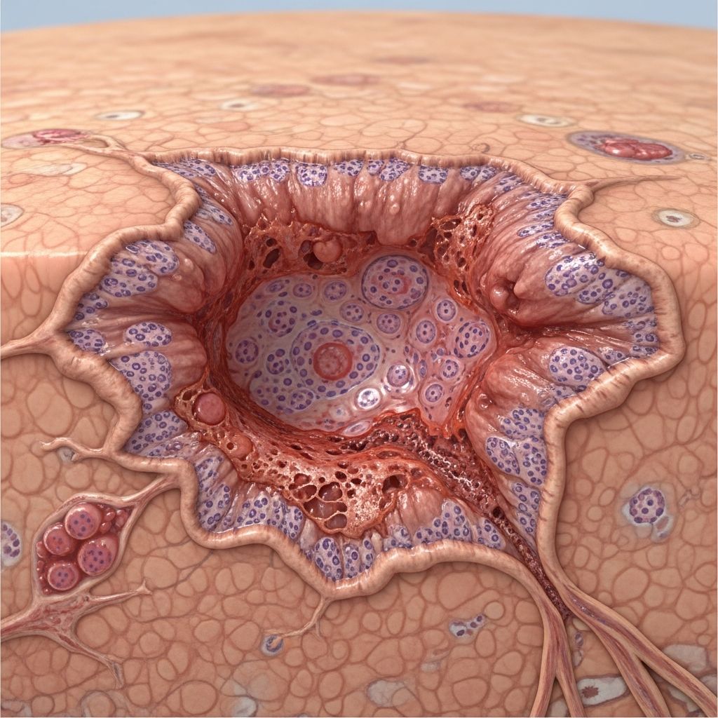 Rare squamous cell carcinoma arising in chronic scars and ulcers, often from burns, with aggressive potential.