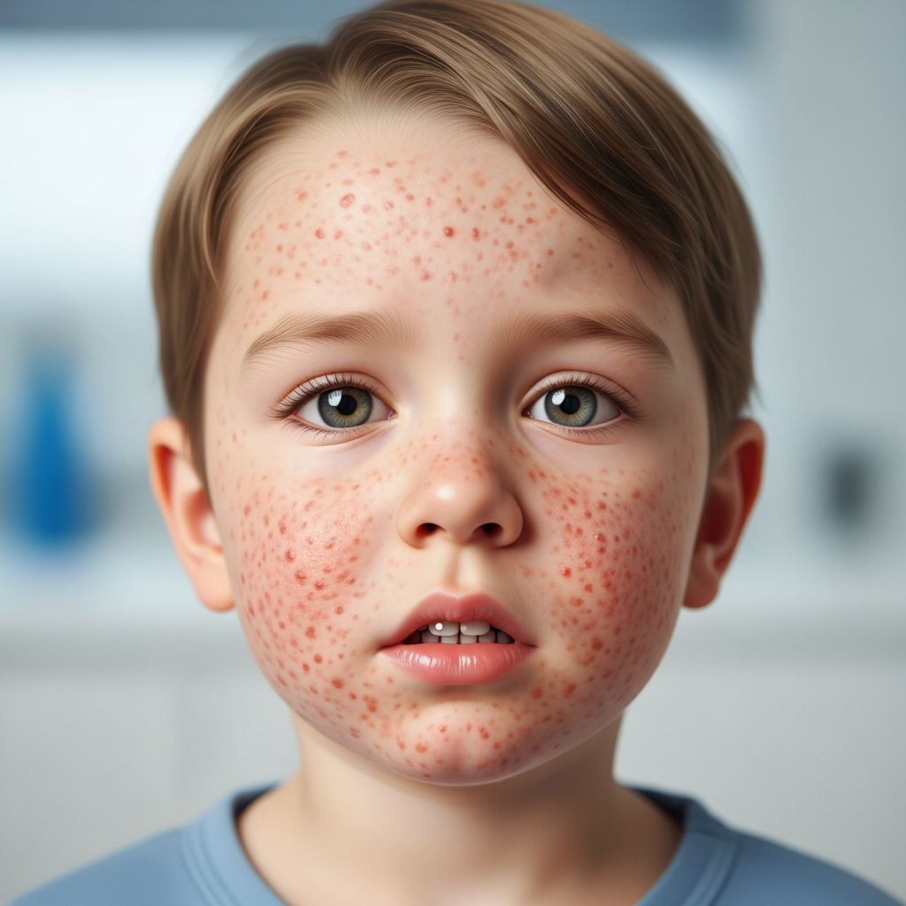 Visual guide to recognizing measles rash progression across skin types and stages.