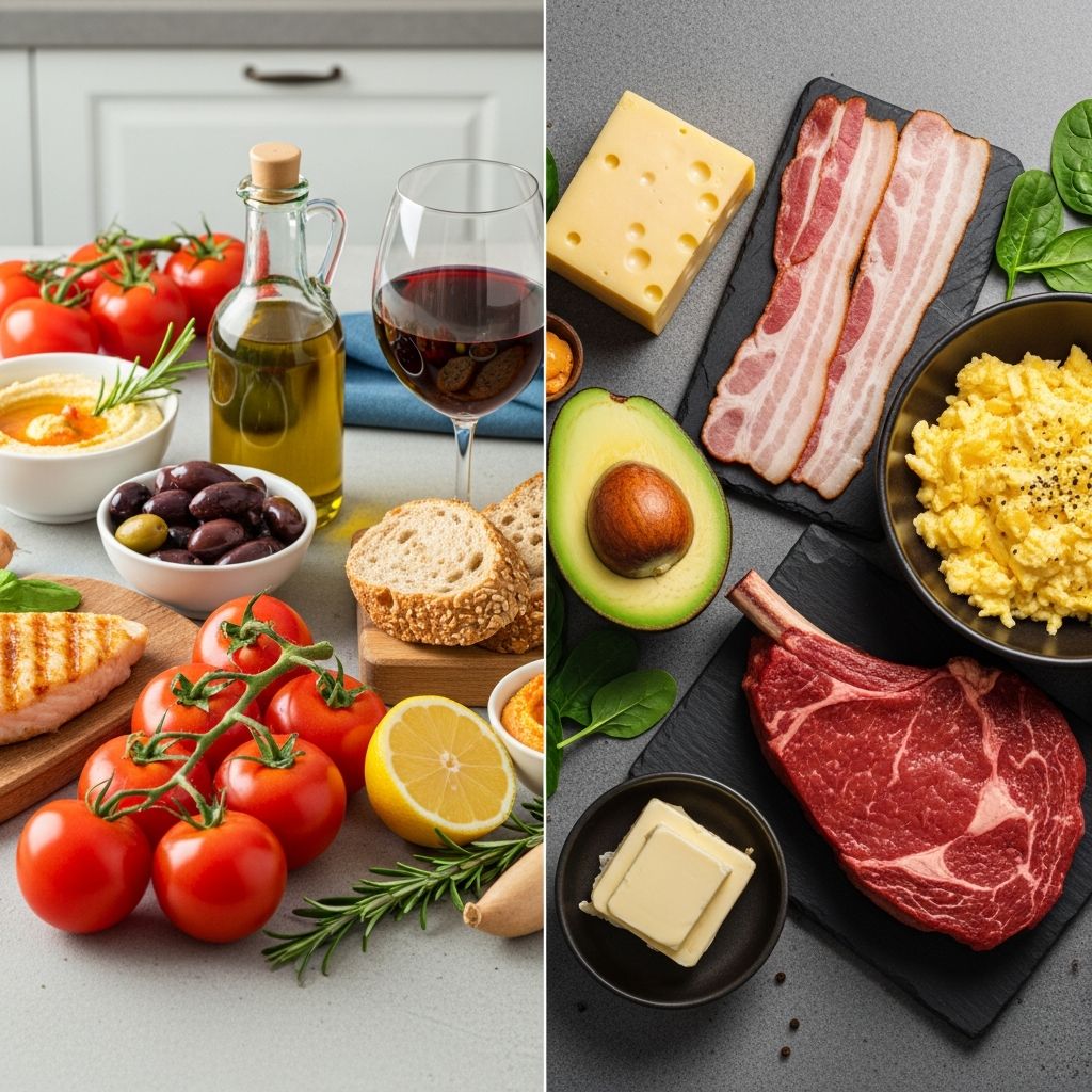 Discover the key differences between the Mediterranean and keto diets, including their benefits, food lists, sustainability, and which may suit you best for long-term health.