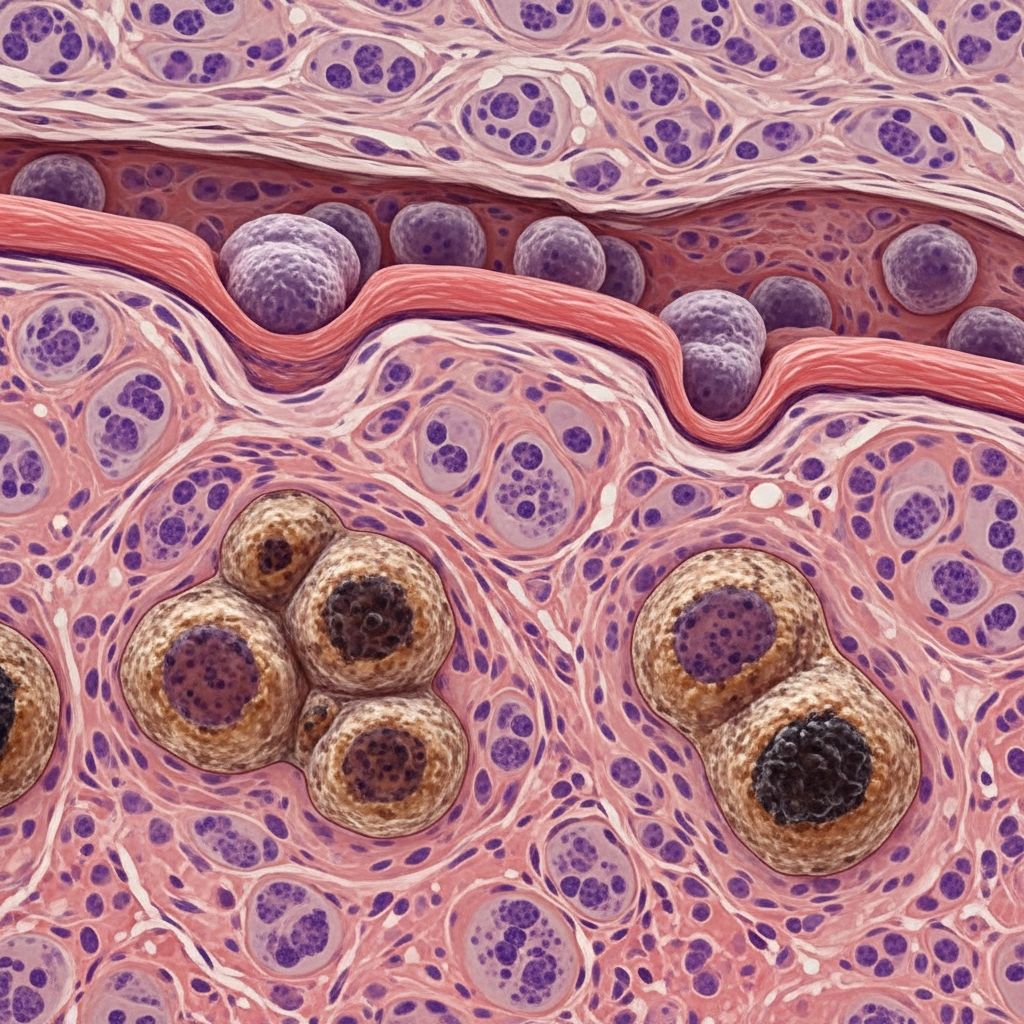 Comprehensive guide to the histopathological features, subtypes, and prognostic factors of melanoma skin cancer.