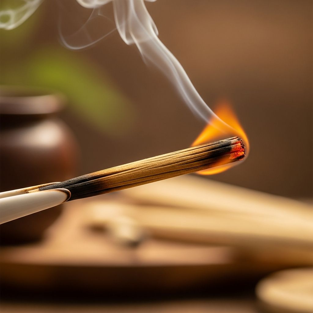 Traditional Chinese medicine therapy using burning mugwort to stimulate acupoints, warm meridians, and promote qi flow for health benefits.