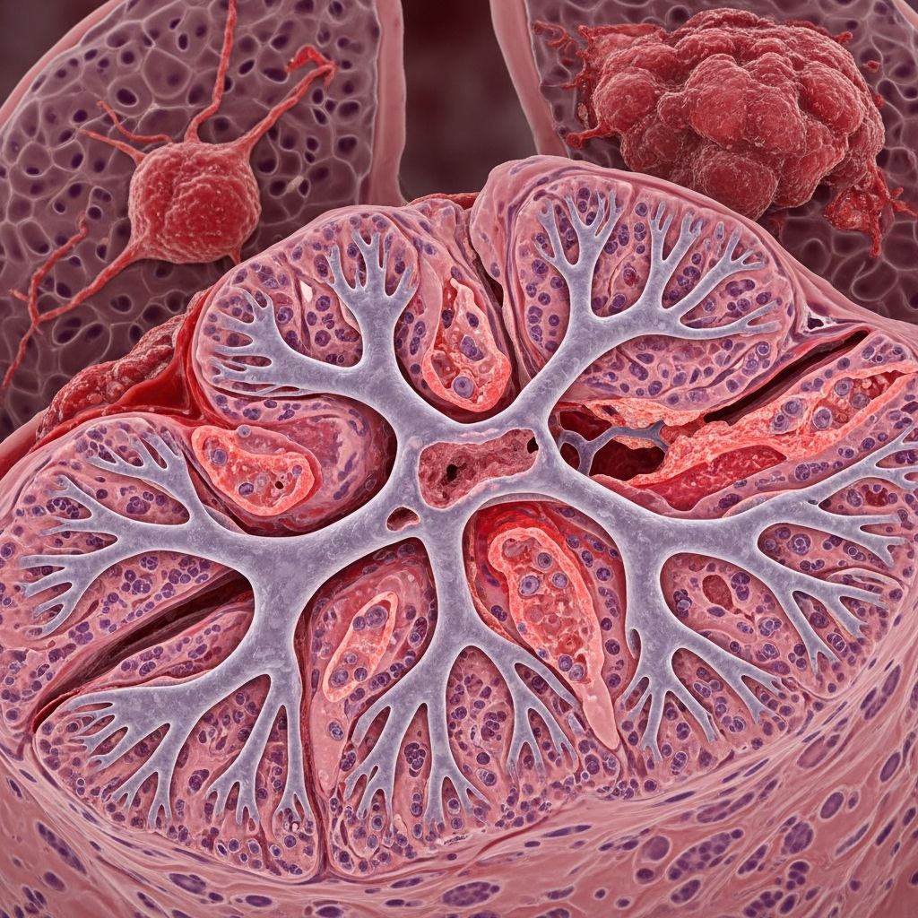 Detailed histopathological examination of mucormycosis, highlighting characteristic fungal morphology and tissue invasion patterns.