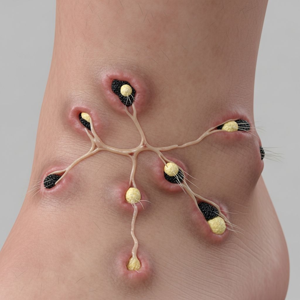 Chronic granulomatous infection of skin and subcutaneous tissue caused by fungi or bacteria, leading to swelling, sinuses, and grains.