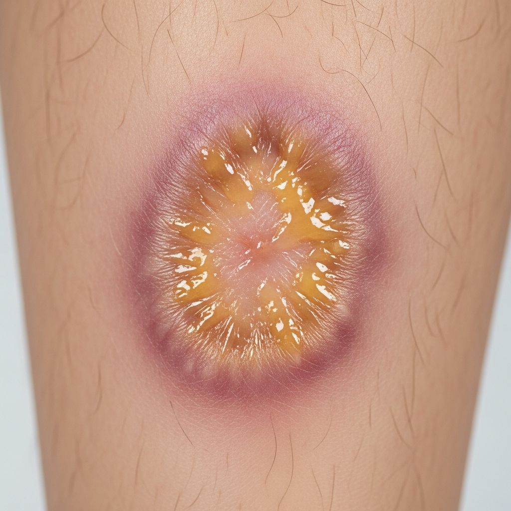 Rare granulomatous skin disorder linked to diabetes, featuring shiny yellow-red plaques on shins with risk of ulceration.