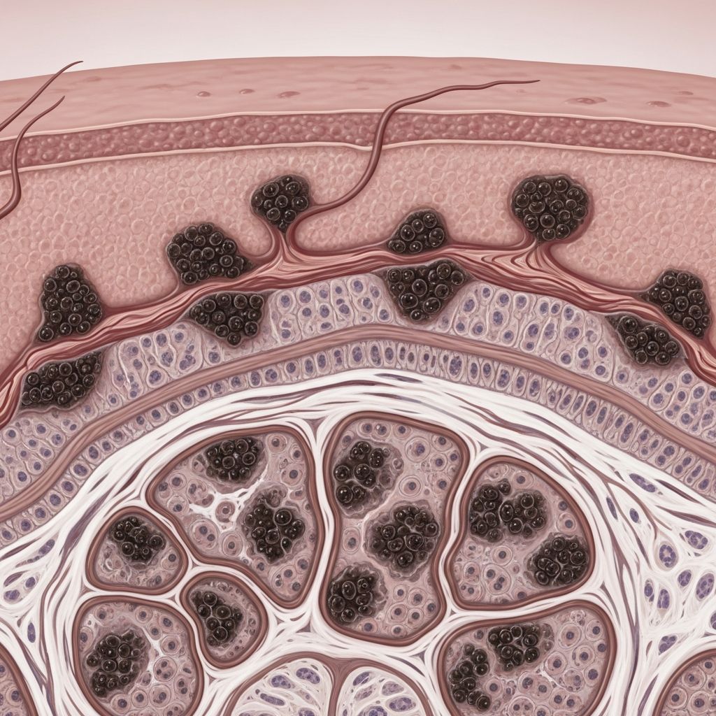 Rare congenital disorder with melanocytic nevi and CNS melanosis, often leading to neurological symptoms and poor prognosis.