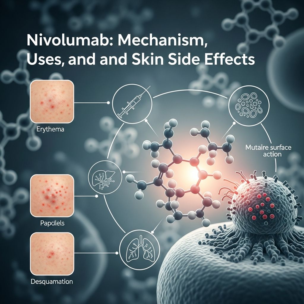 Comprehensive guide to nivolumab: mechanism of action, cancer treatment applications, and management of cutaneous adverse effects.