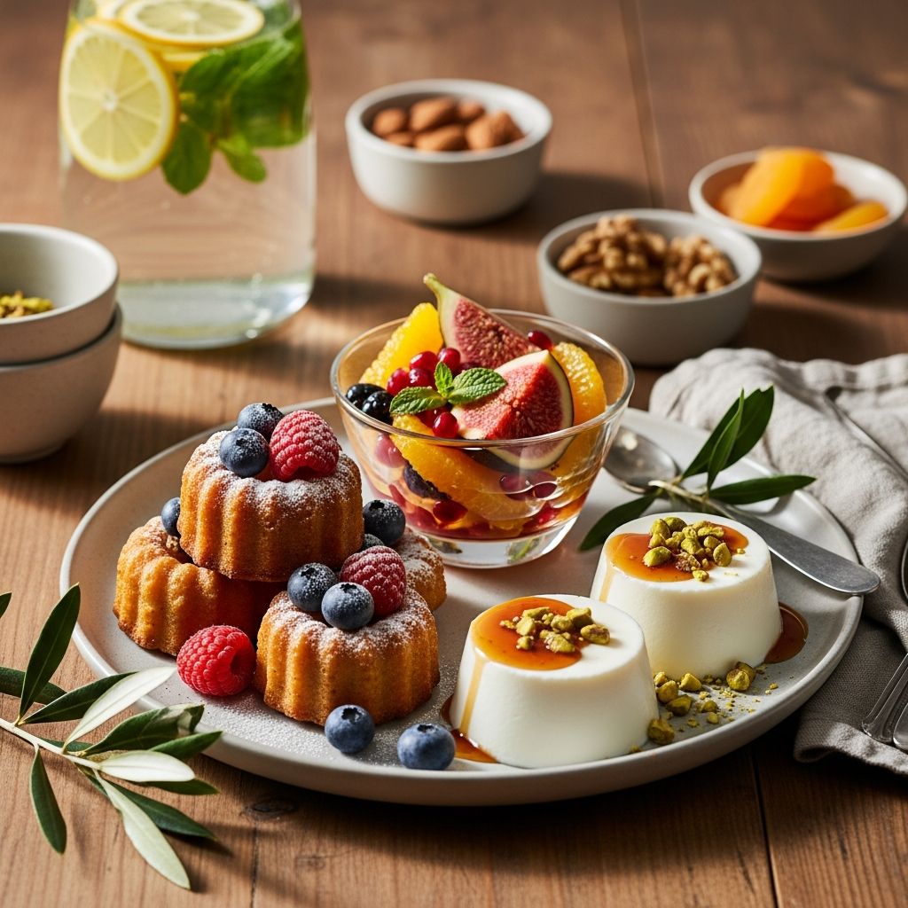 Delicious Mediterranean diet desserts sweetened naturally with fruits, nuts, and honey—no refined sugar required for guilt-free indulgence.
