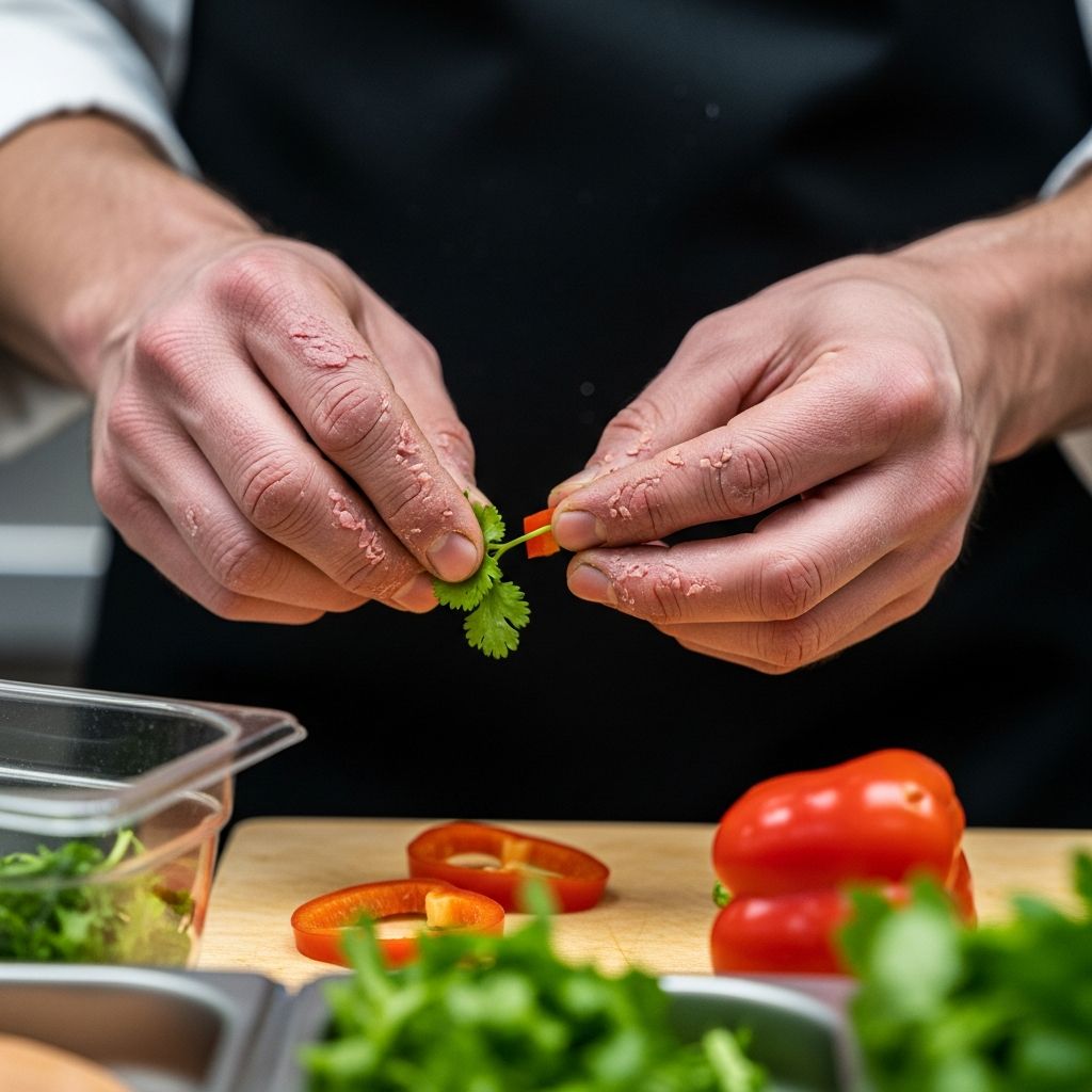 Exploring skin conditions affecting chefs and restaurant workers from contact dermatitis to burns and prevention strategies.