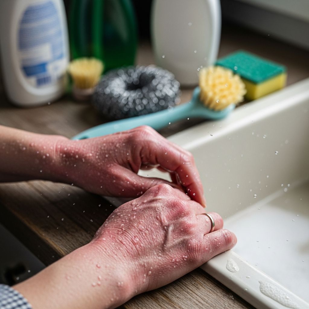 Understanding and preventing skin conditions caused by everyday household tasks and cleaning agents in homemakers.