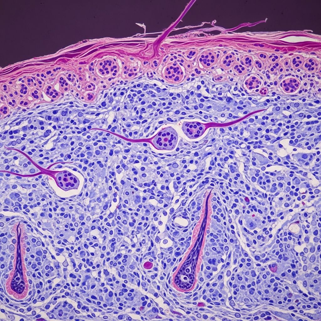 Detailed pathology of papular mucinosis, from localised papules to generalised scleromyxoedema with mucin deposits.