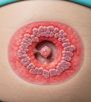 Rare skin condition around stomas where skin cells transform into intestinal-like tissue, often decades after surgery.