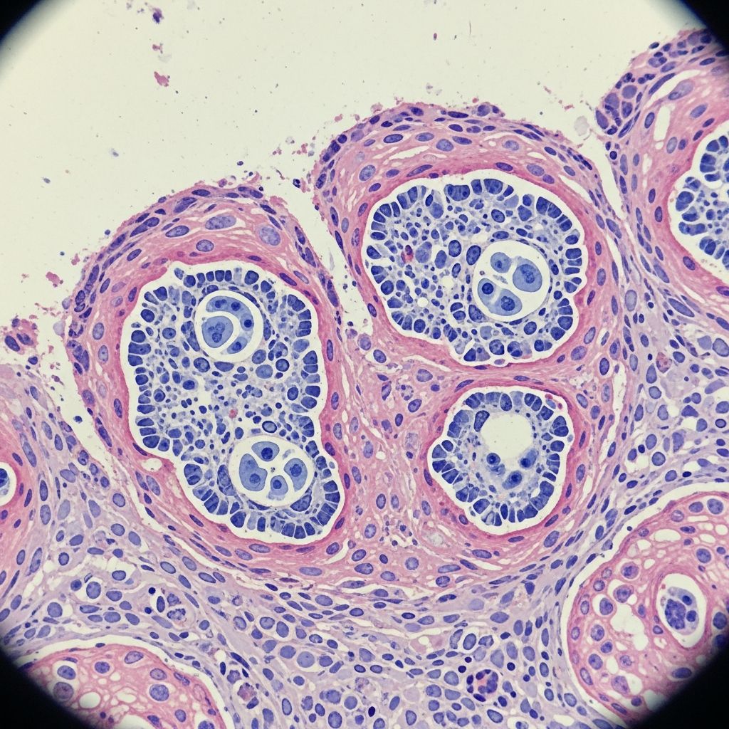 Comprehensive histological analysis of pilomatricoma, a benign hair matrix tumour with characteristic shadow cells and calcification.