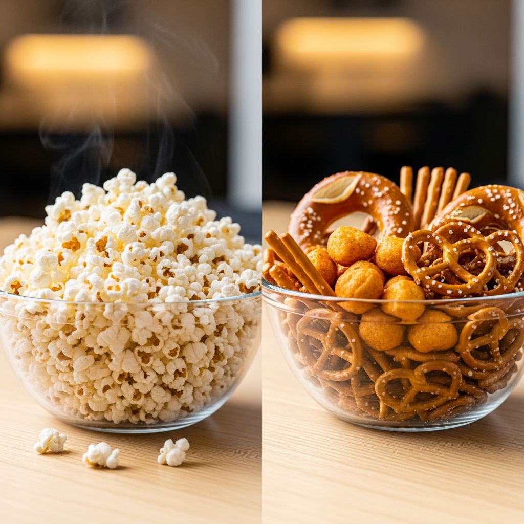 Discover why air-popped popcorn edges out pretzels as the superior low-calorie snack for fiber, volume, and whole-grain nutrition.