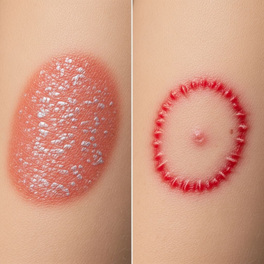 Discover key differences between psoriasis and ringworm: causes, symptoms, diagnosis, and treatments for these common skin conditions.