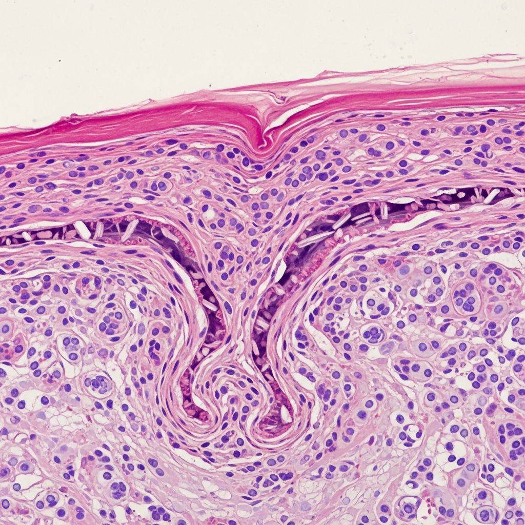 Understanding the histopathological features and microscopic findings in reactive perforating collagenosis.