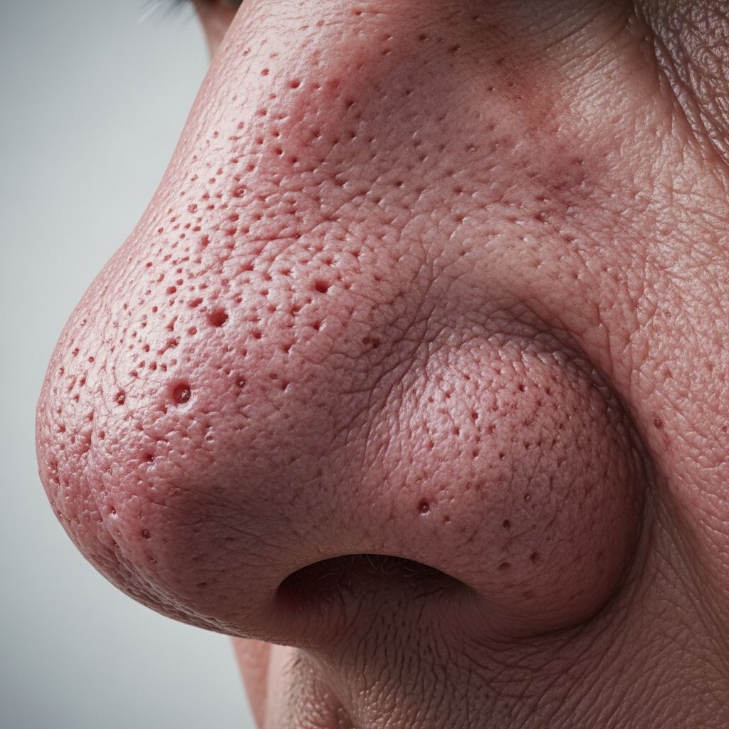 Clinical images of rhinophyma showcasing stages, characteristics, and treatment outcomes across diverse patient presentations.