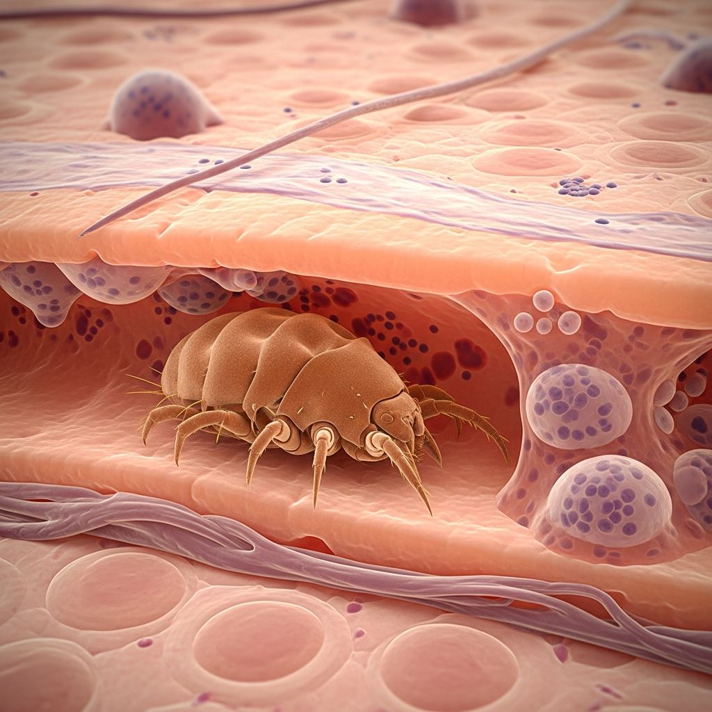 Detailed histopathological analysis of scabies infestation, including epidermal changes, inflammatory infiltrates, and variants like crusted scabies.