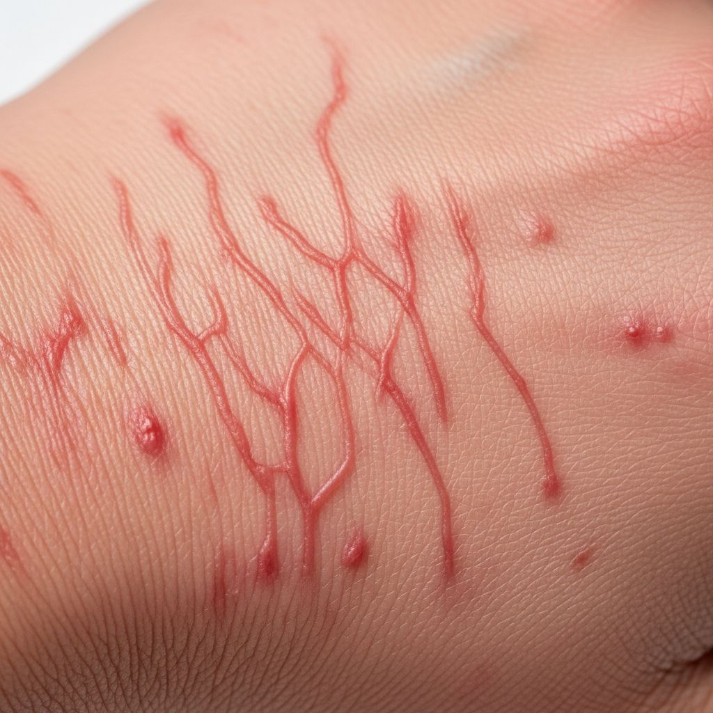 Explore shiitake flagellate dermatitis: characteristic linear rashes from raw shiitake mushrooms, with images, symptoms, causes, and treatment.