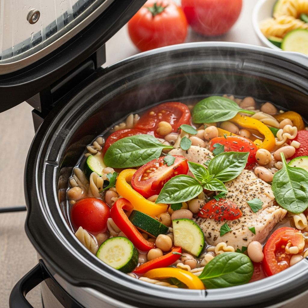Discover 25 nourishing slow-cooker soups that embody the heart-healthy Mediterranean diet with fresh veggies, legumes and olive oil.
