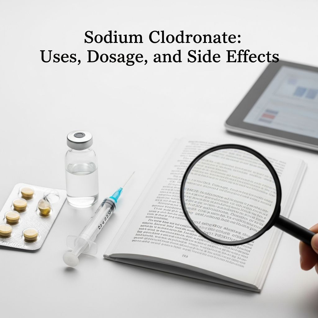 Complete guide to sodium clodronate: mechanism, uses, dosing, and safety information.