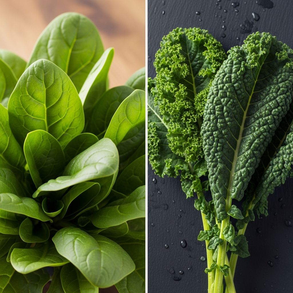 Discover the nutritional showdown between spinach and kale: vitamins, health benefits, risks, and how to choose the best leafy green for your diet.