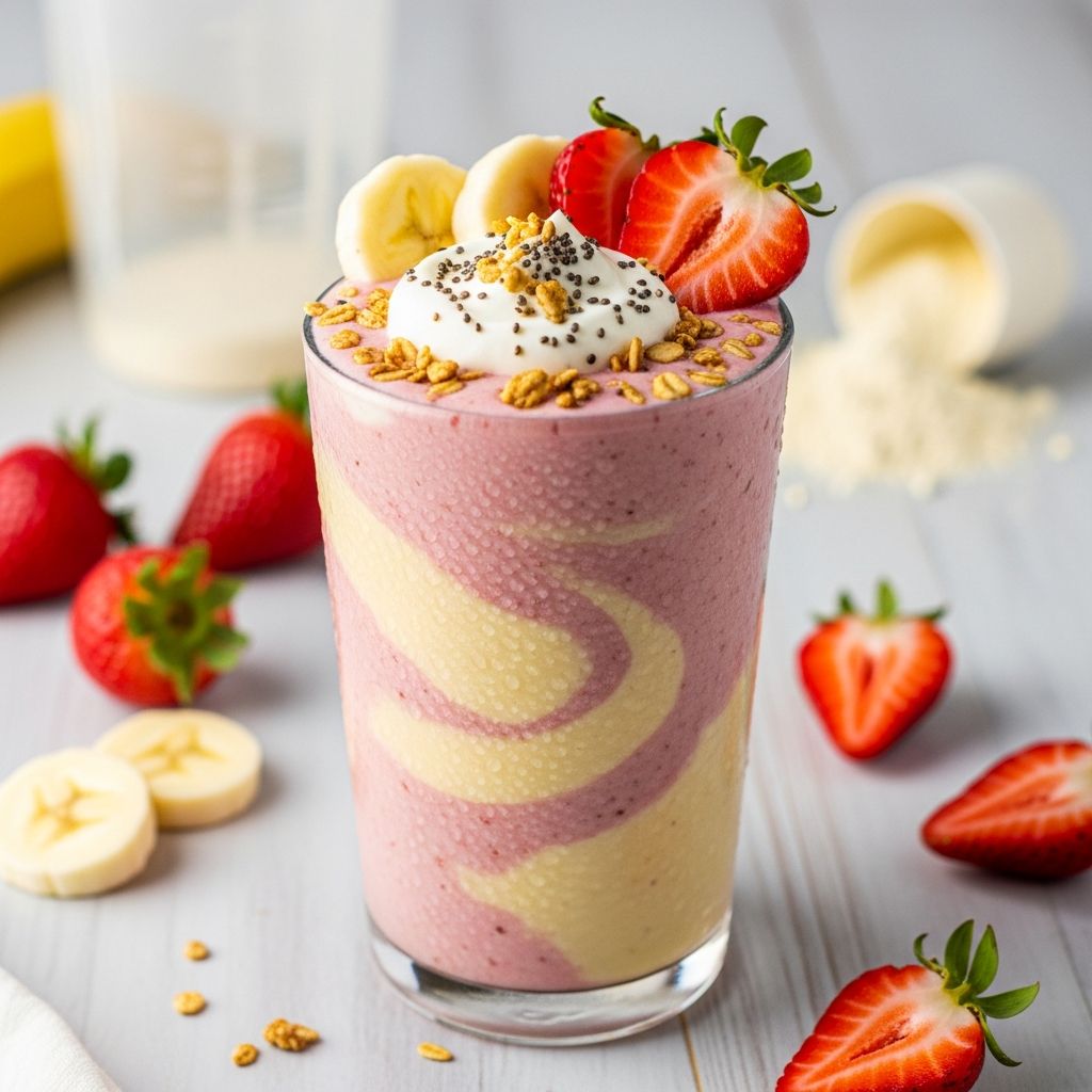 Strawberry Banana Protein Smoothie: 5 Easy Variations A nutrient-packed smoothie blending strawberries, banana, and protein-rich ingredients for a delicious, energizing breakfast or snack.