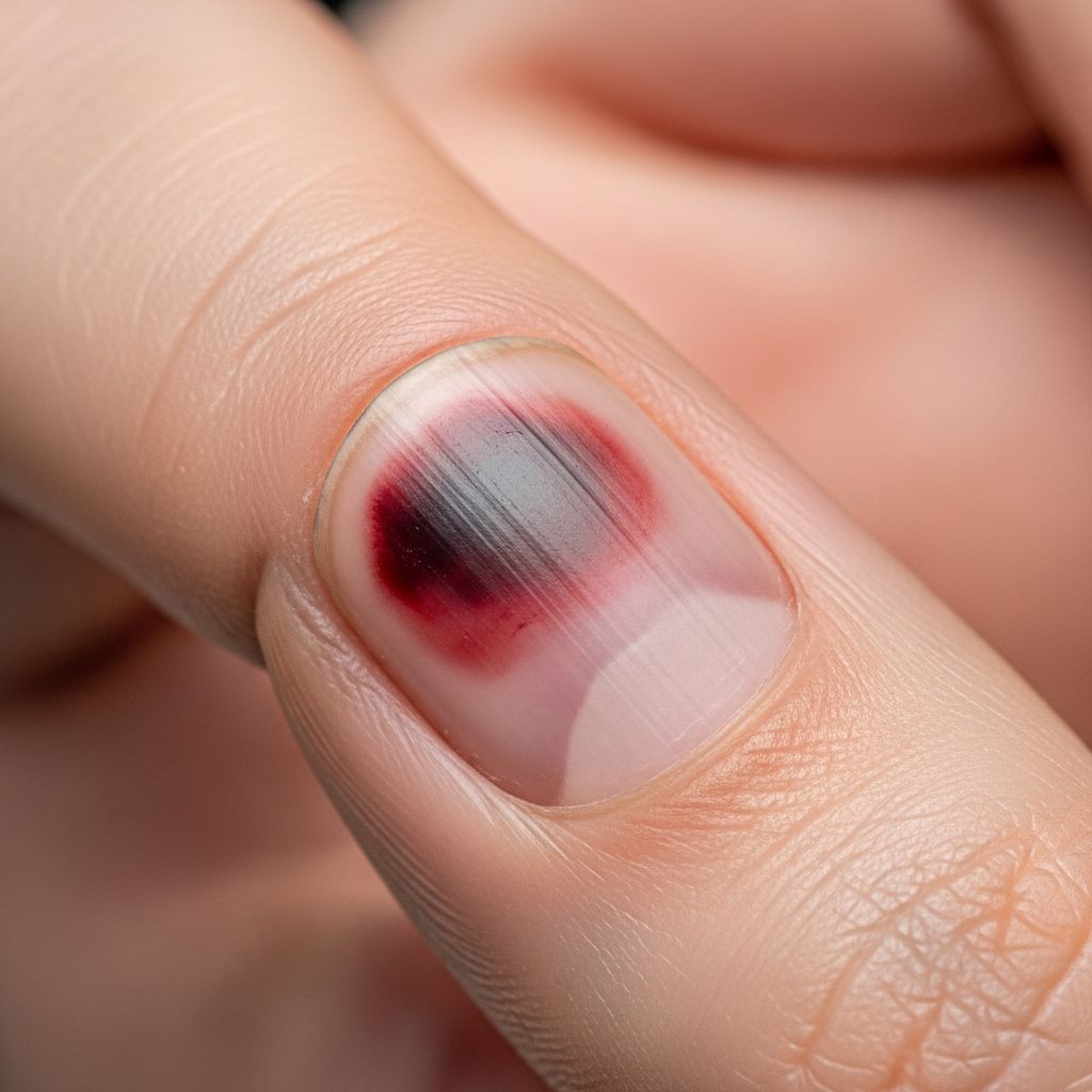Explore detailed images and clinical insights into subungual haemorrhage, a common nail injury from trauma causing blood pooling under the nail.