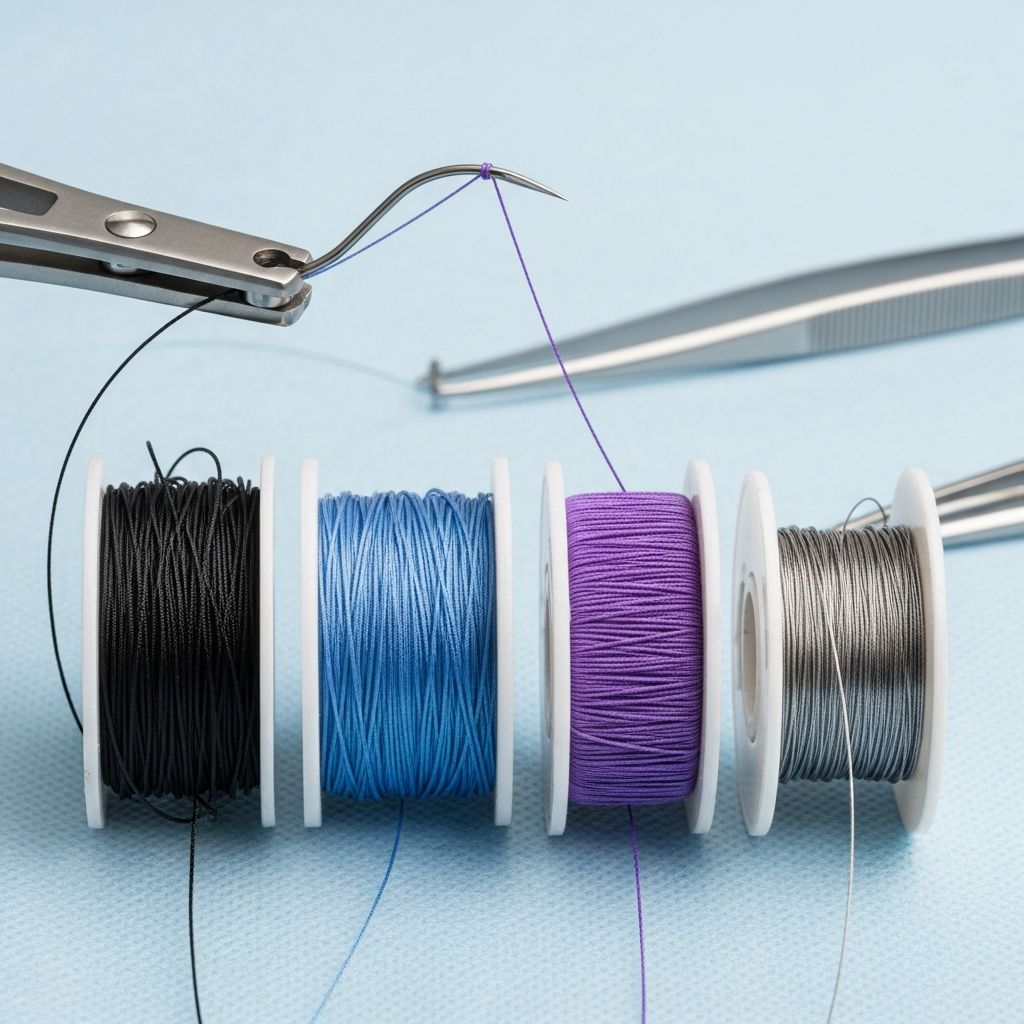 Comprehensive guide to suture materials, types, properties, and selection for optimal wound closure in dermatological surgery.