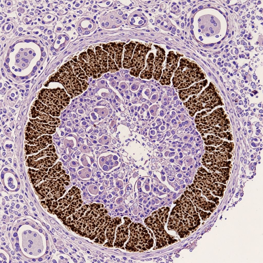 Detailed pathology of rare benign angiomas with targetoid appearance and hobnail endothelial cells.