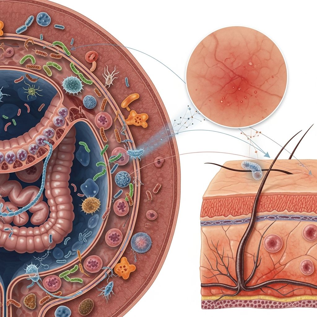 Exploring the vital link between gut bacteria imbalances and common skin conditions like acne, eczema, and psoriasis.