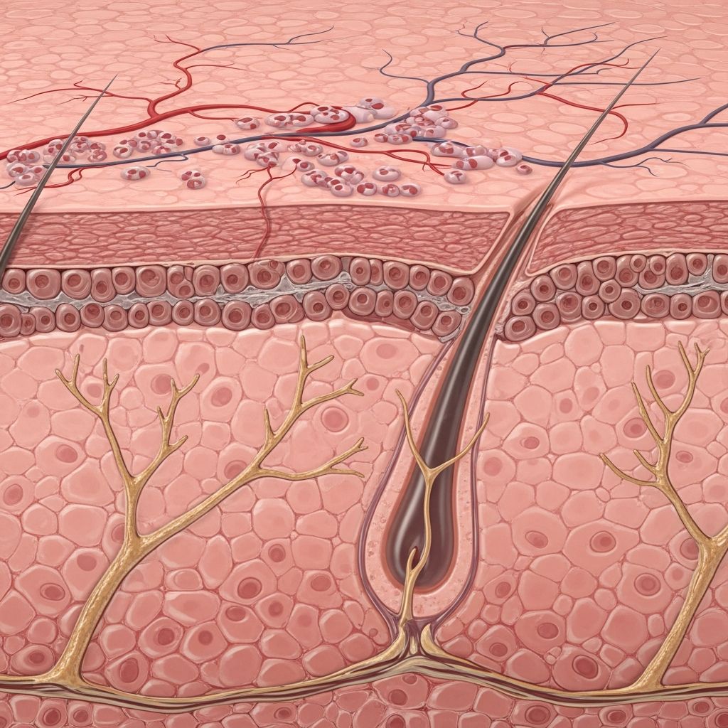 Detailed histopathological analysis of tinea corporis, the pathology behind body ringworm fungal infections.