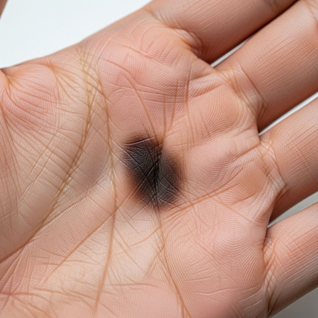 Rare superficial fungal infection causing asymptomatic brown-black patches on palms and soles, often mistaken for melanoma.
